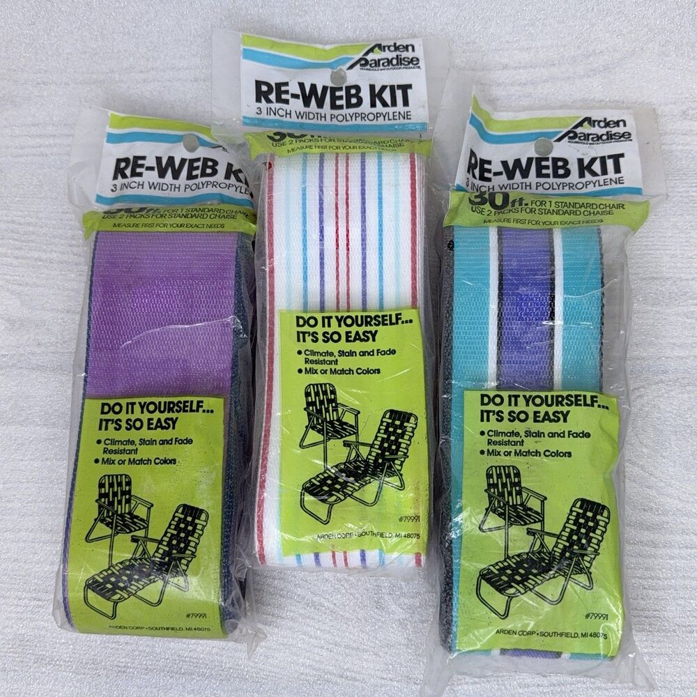 3x Arden Paradise Plastic Lawn Furniture Re-Web Kits, 3 in x 30 ft Purple Teal